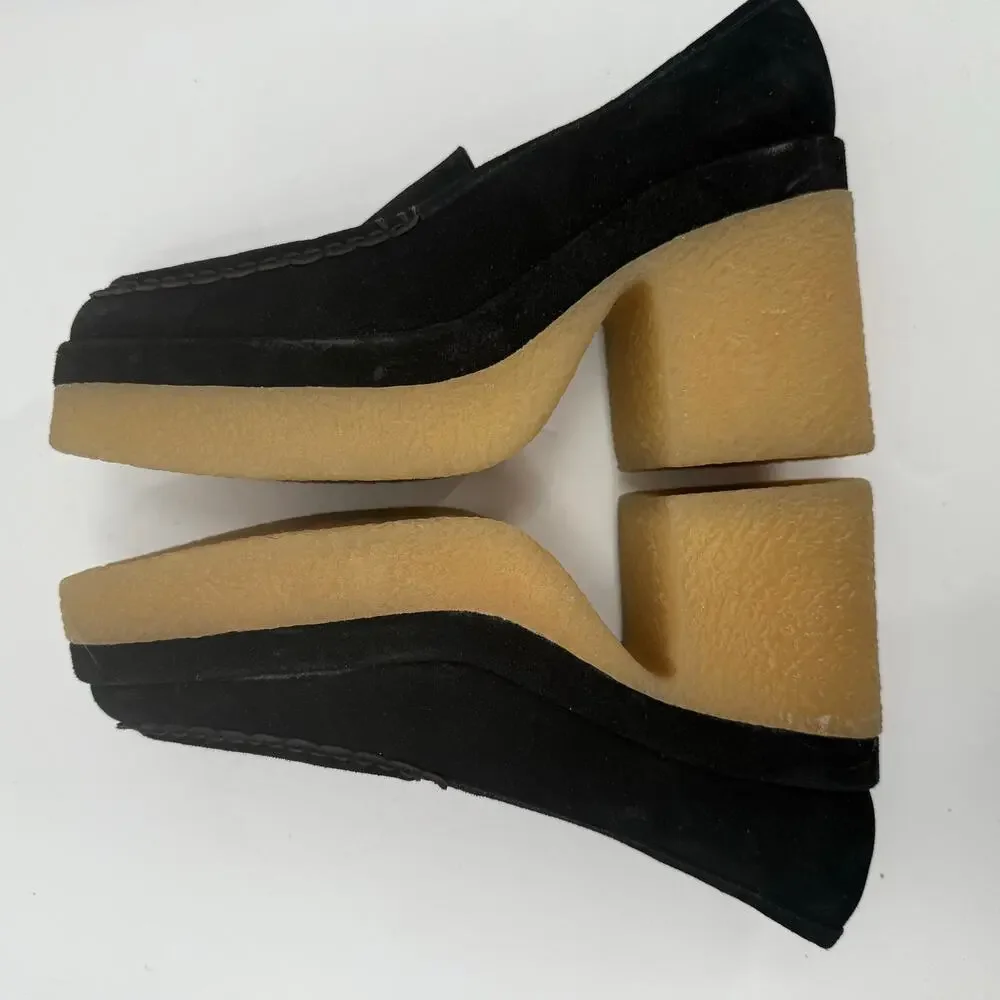 Marc Fisher Lina Shoes Size 9.5 Platform Loafer Black Suede Chunky Rubber Heel